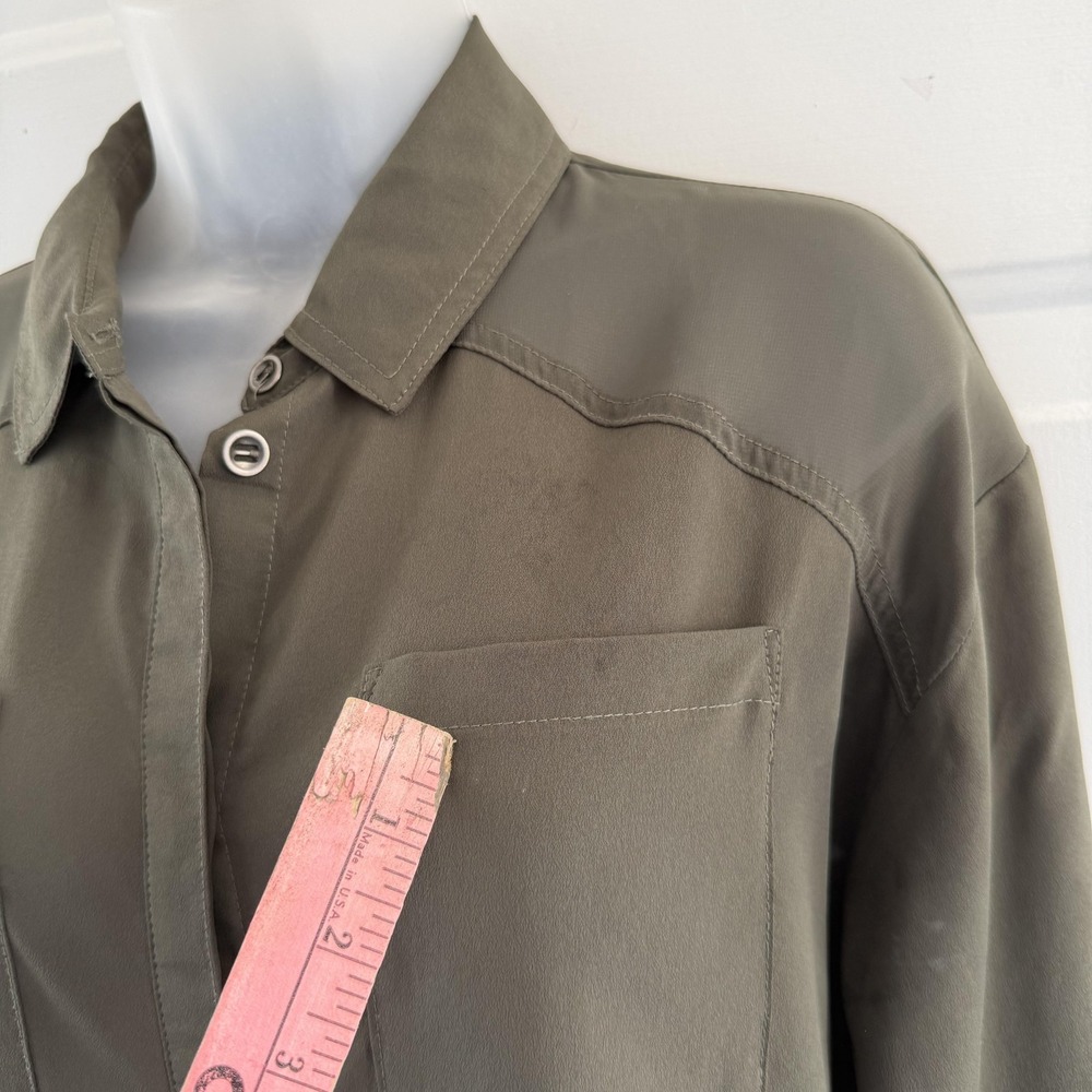 Gestuz Tunic Shirt Womens 34 US 2 Green Sheer Panel Button Utility Army Pockets - Picture 5 of 16